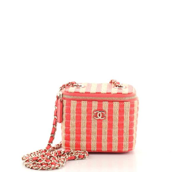 Chanel Raffia Jute Striped Mini Vanity Case